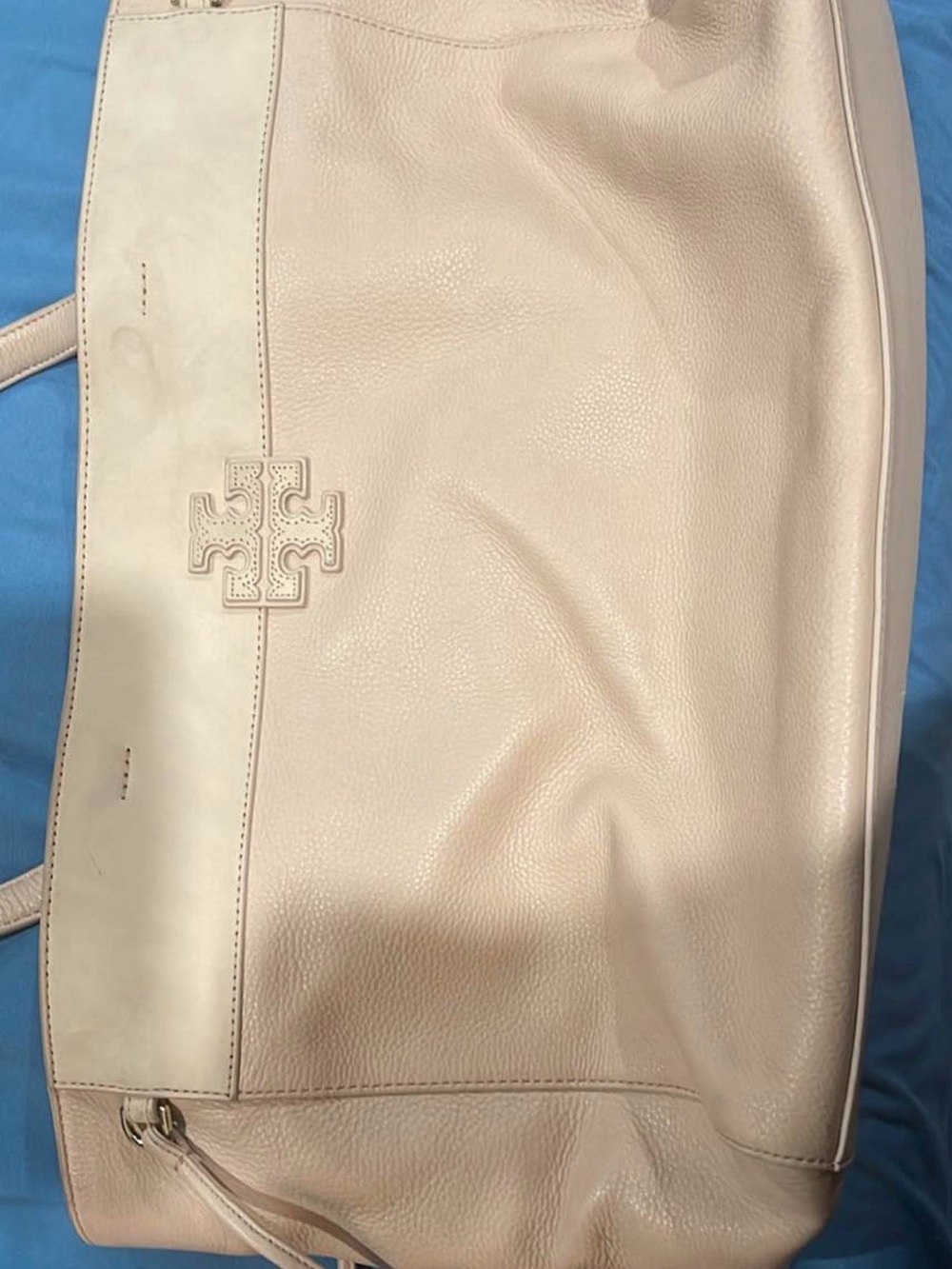 Tory Burch Light Blush Leather Tote with Logo Patch